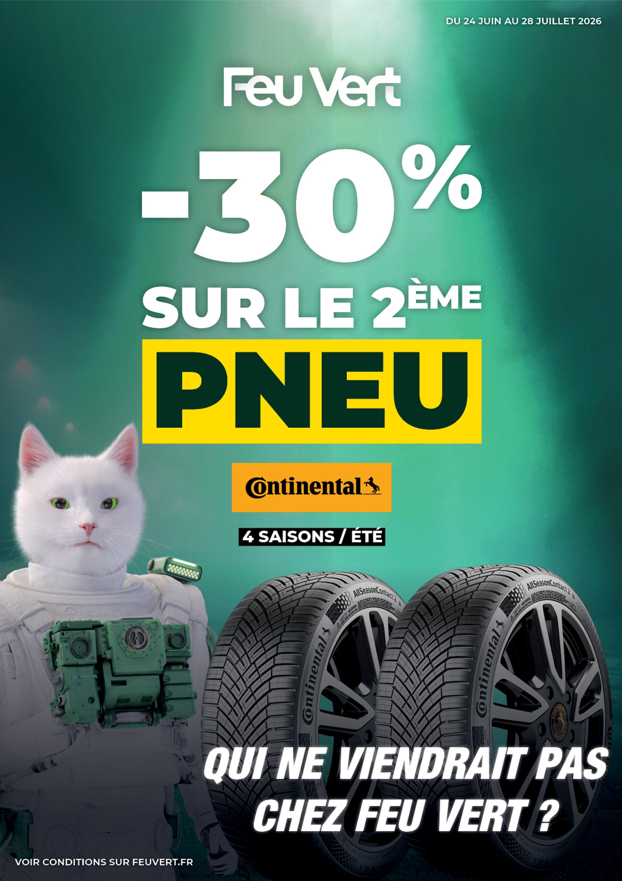 Prospectus Feu Vert à Rebais, "-30% SUR LE 2ÈME PNEU", 1 page, 24/06/2026 - 28/07/2026